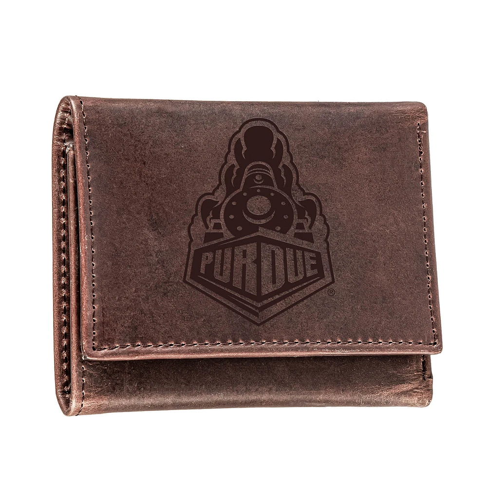 Brown Purdue Boilermakers Leather Tri-Fold Wallet