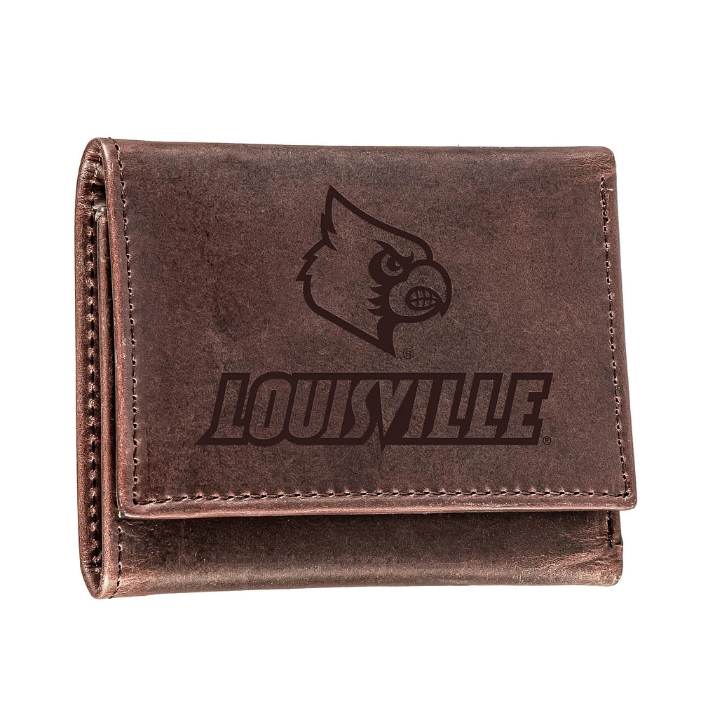 Brown Louisville Cardinals Leather Tri-Fold Wallet