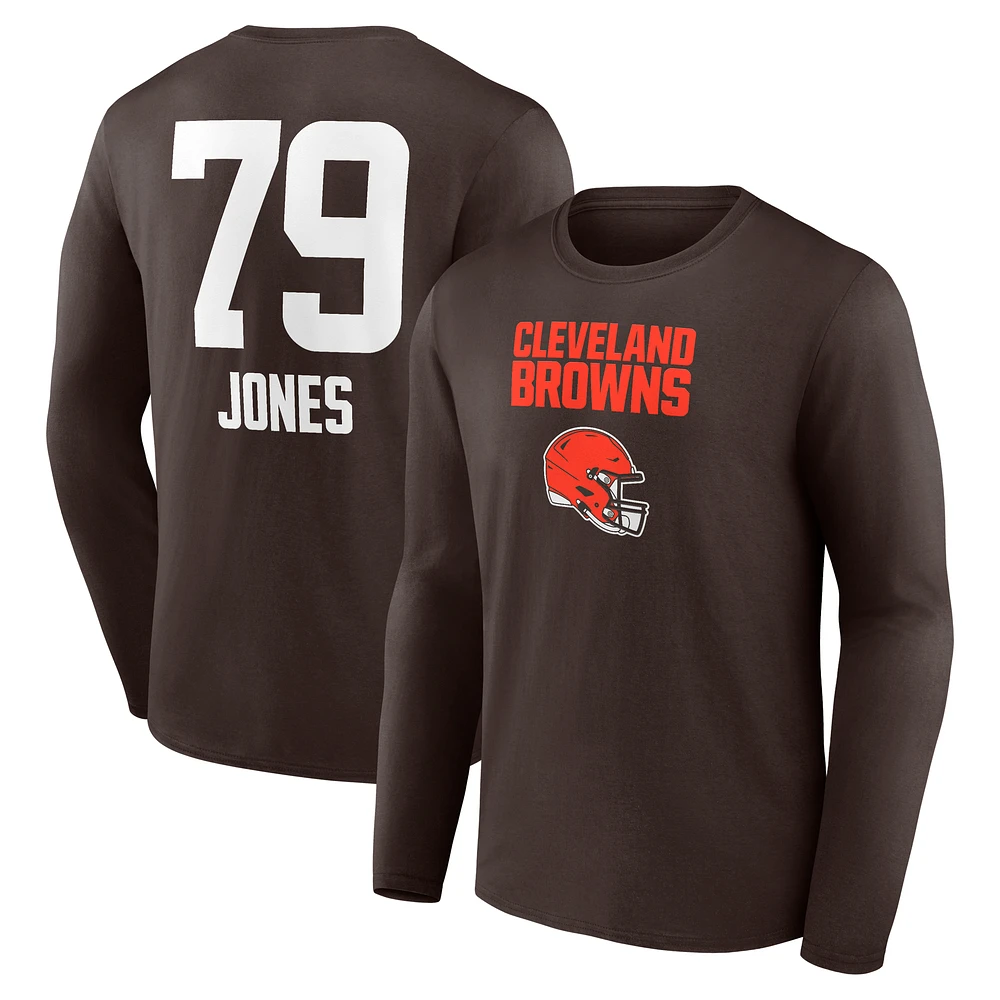 Men's Dawand Jones Brown Cleveland Browns Team Wordmark Player Name & Number Long Sleeve T-Shirt