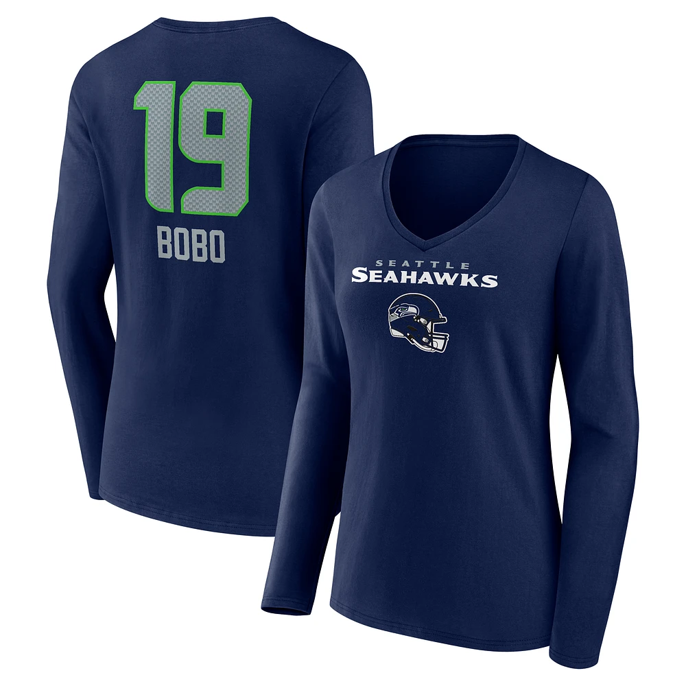 Women's Jake Bobo College Navy Seattle Seahawks Team Wordmark Player Name & Number Long Sleeve V-Neck T-Shirt