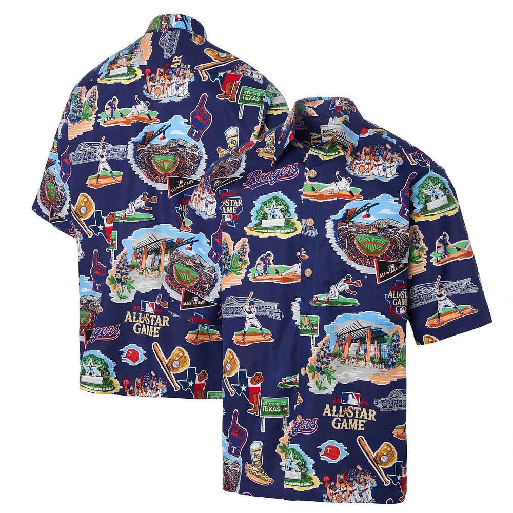 Men's Reyn Spooner Navy 2024 MLB All-Star Game Button-Up Polo