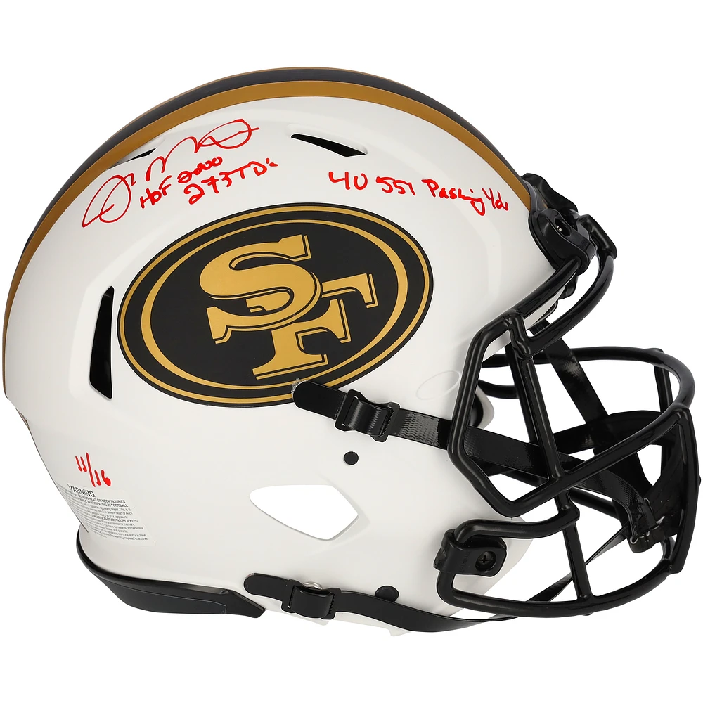 Joe Montana San Francisco 49ers Autographed Riddell Lunar Eclipse Speed Authentic Helmet with Career Stats Inscriptions - Limited Edition of 16