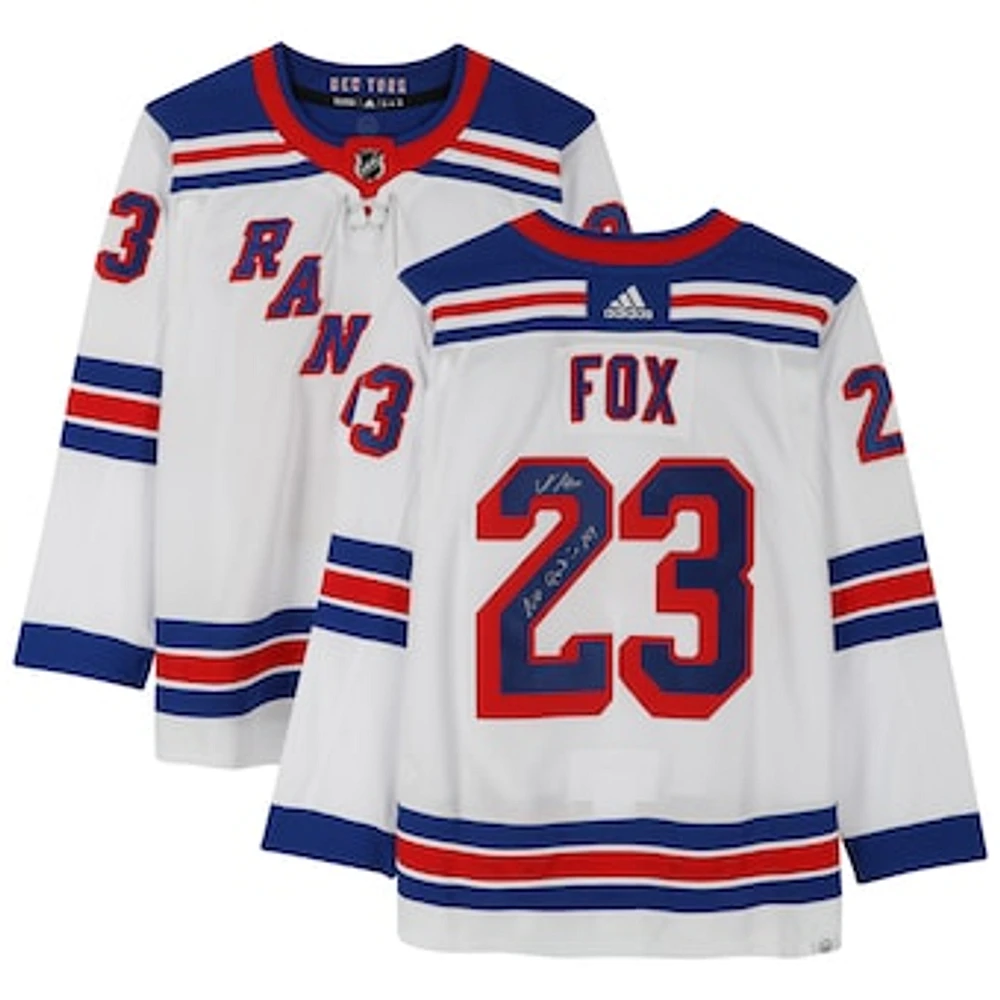 Adam Fox New York Rangers Autographed White adidas Authentic Jersey with "No Quit in NY" Inscription
