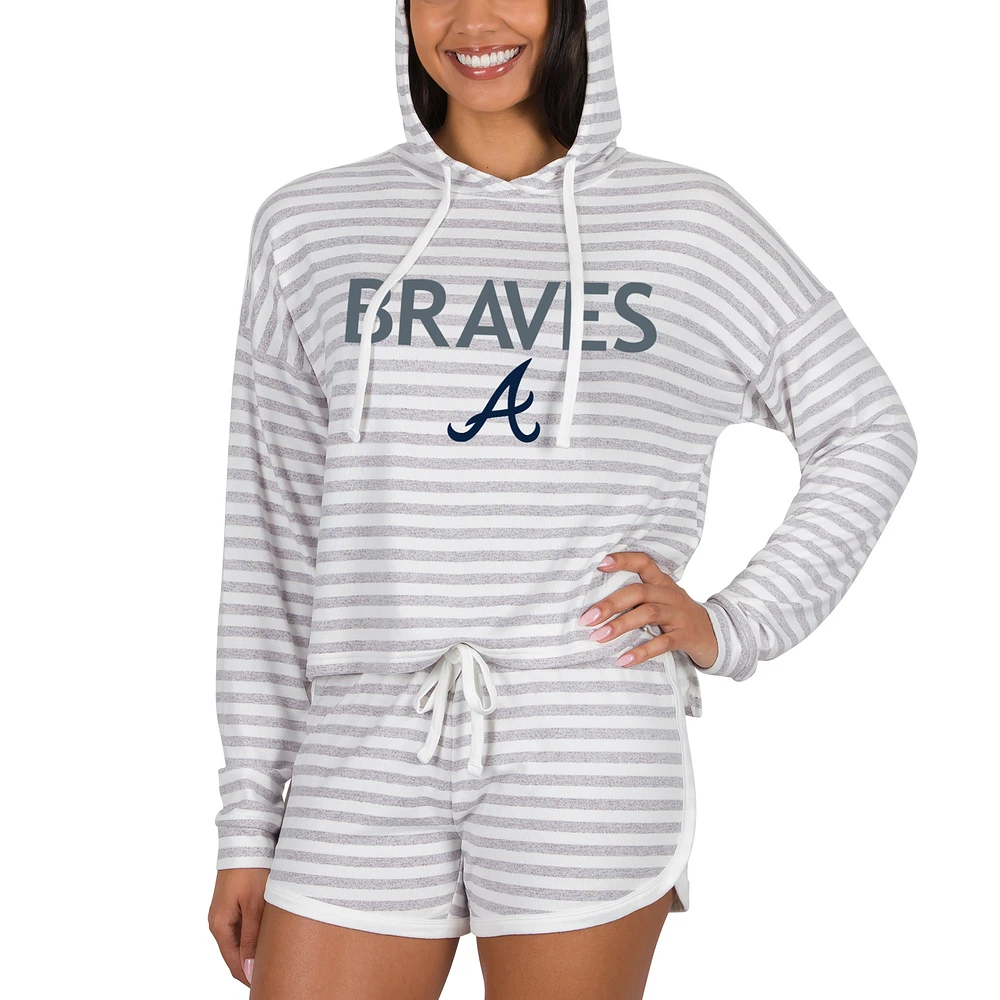 Women's Concepts Sport Cream Atlanta Braves Visibility Long Sleeve Hoodie Top & Shorts Set