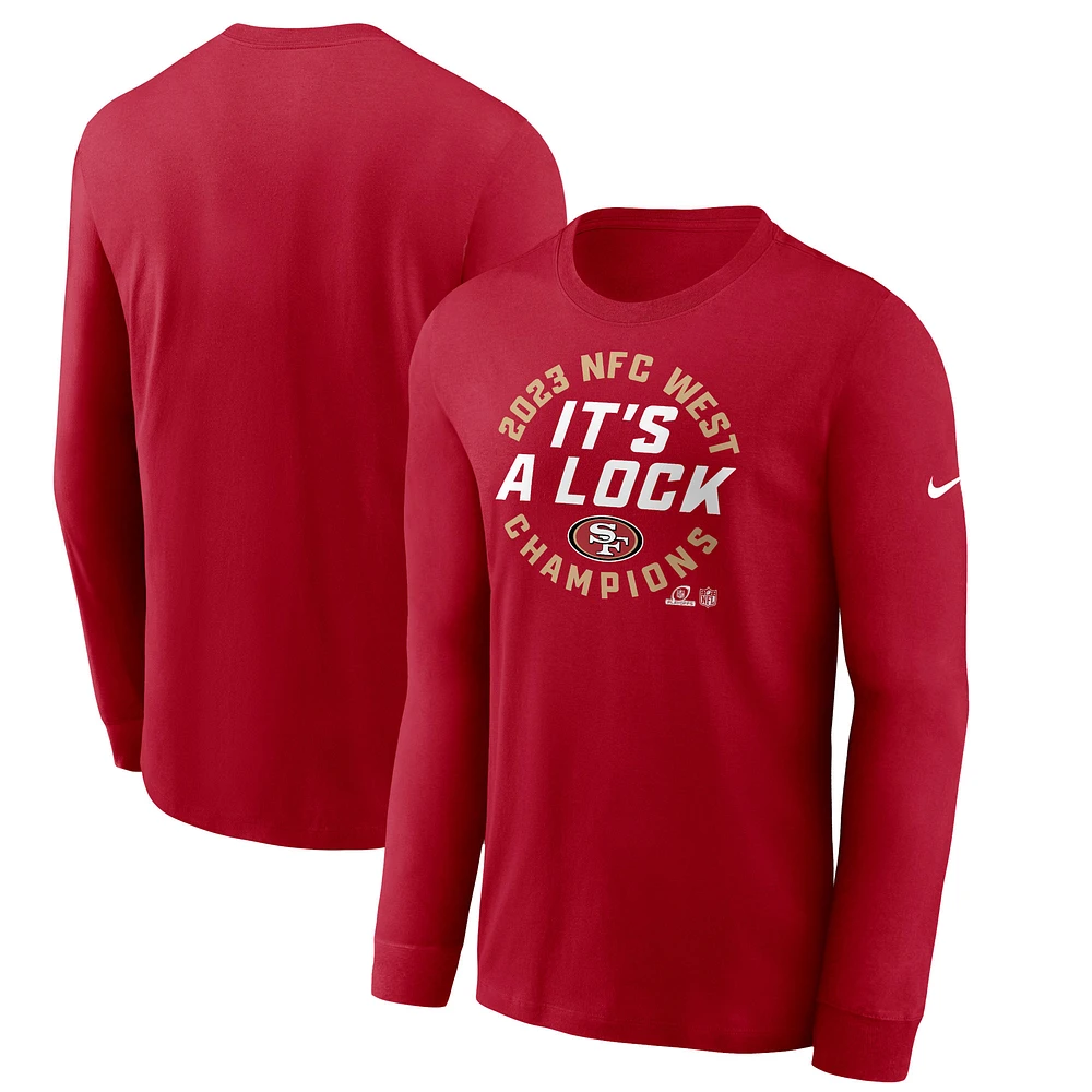 Men's Nike Scarlet San Francisco 49ers 2023 NFC West Division Champions Locker Room Trophy Collection Long Sleeve T-Shirt