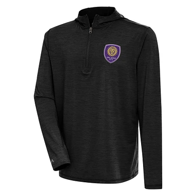 Men's Antigua  Heather Black Orlando City SC Tidy Quarter-Zip Pullover Hoodie