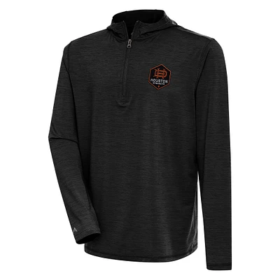 Men's Antigua Heather Black Houston Dynamo FC Tidy Quarter-Zip Pullover Hoodie