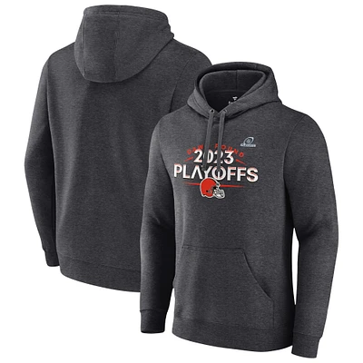 Men's Fanatics Heather Charcoal Cleveland Browns 2023 NFL Playoffs Fleece Pullover Hoodie