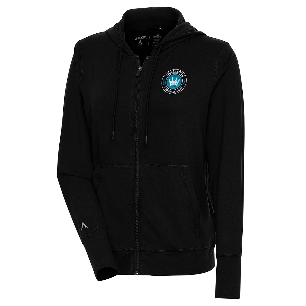 Women's Antigua Black Charlotte FC Moving Full-Zip Hoodie Jacket