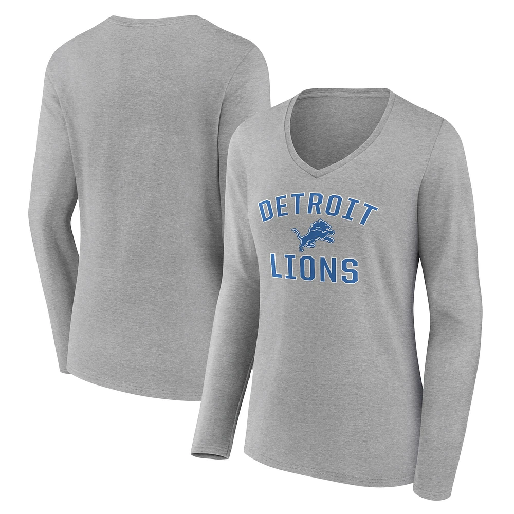Women's Gray Detroit Lions Victory Arch V-Neck Long Sleeve T-Shirt