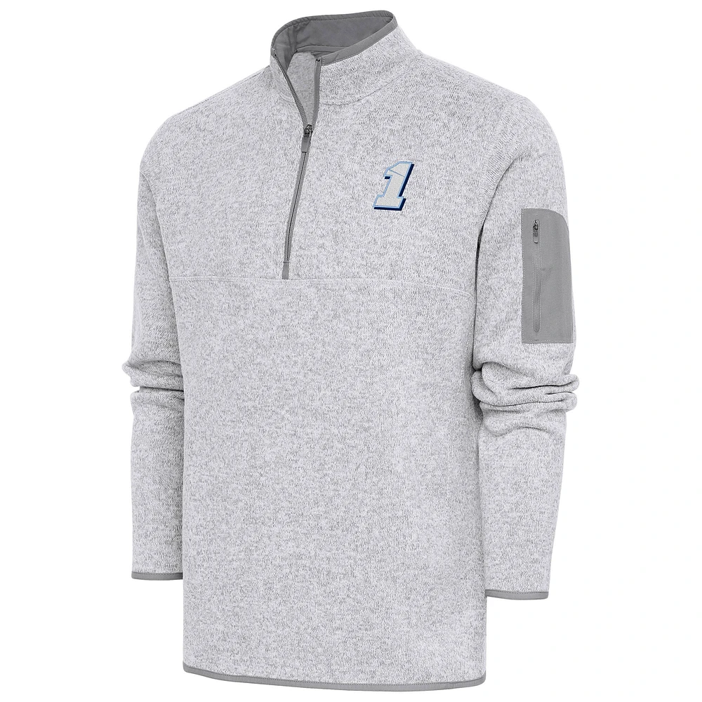 Men's Antigua Heather Gray Ross Chastain Fortune Quarter-Zip Pullover Top