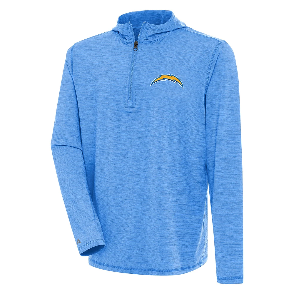 Men's Antigua Heather Powder Blue Los Angeles Chargers Tidy Quarter-Zip Pullover Hoodie