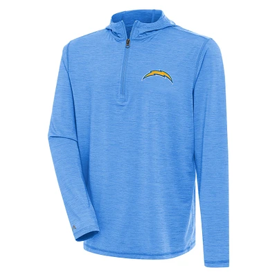 Men's Antigua  Heather Powder Blue Los Angeles Chargers Tidy Quarter-Zip Pullover Hoodie