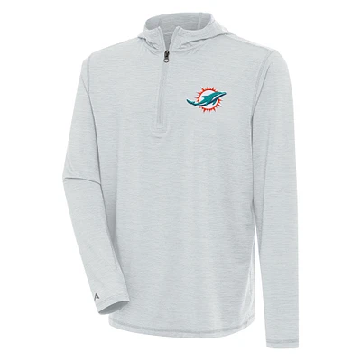 Men's Antigua Heather Gray Miami Dolphins Tidy Quarter-Zip Pullover Hoodie