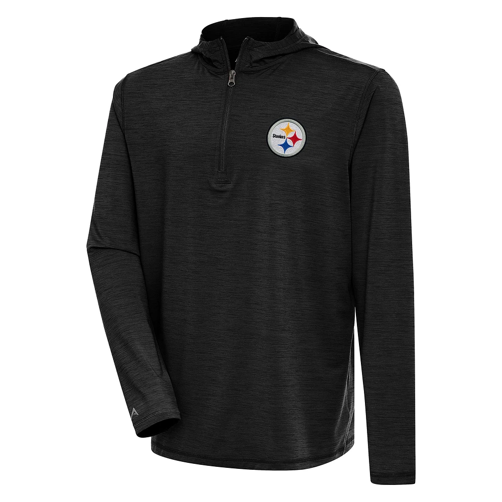 Men's Antigua Heather Black Pittsburgh Steelers Tidy Quarter-Zip Pullover Hoodie