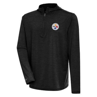 Men's Antigua Heather Black Pittsburgh Steelers Tidy Quarter-Zip Pullover Hoodie