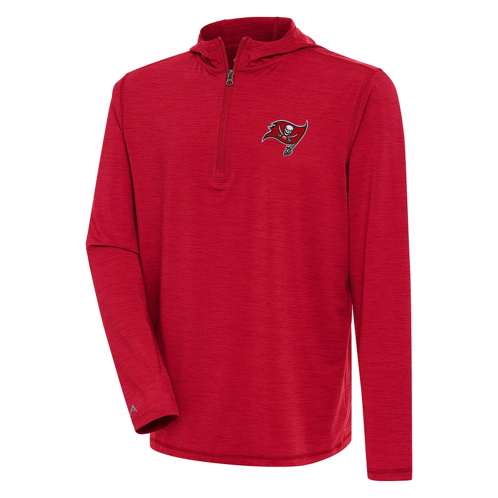 Men's Antigua Heather Red Tampa Bay Buccaneers Tidy Quarter-Zip Pullover Hoodie