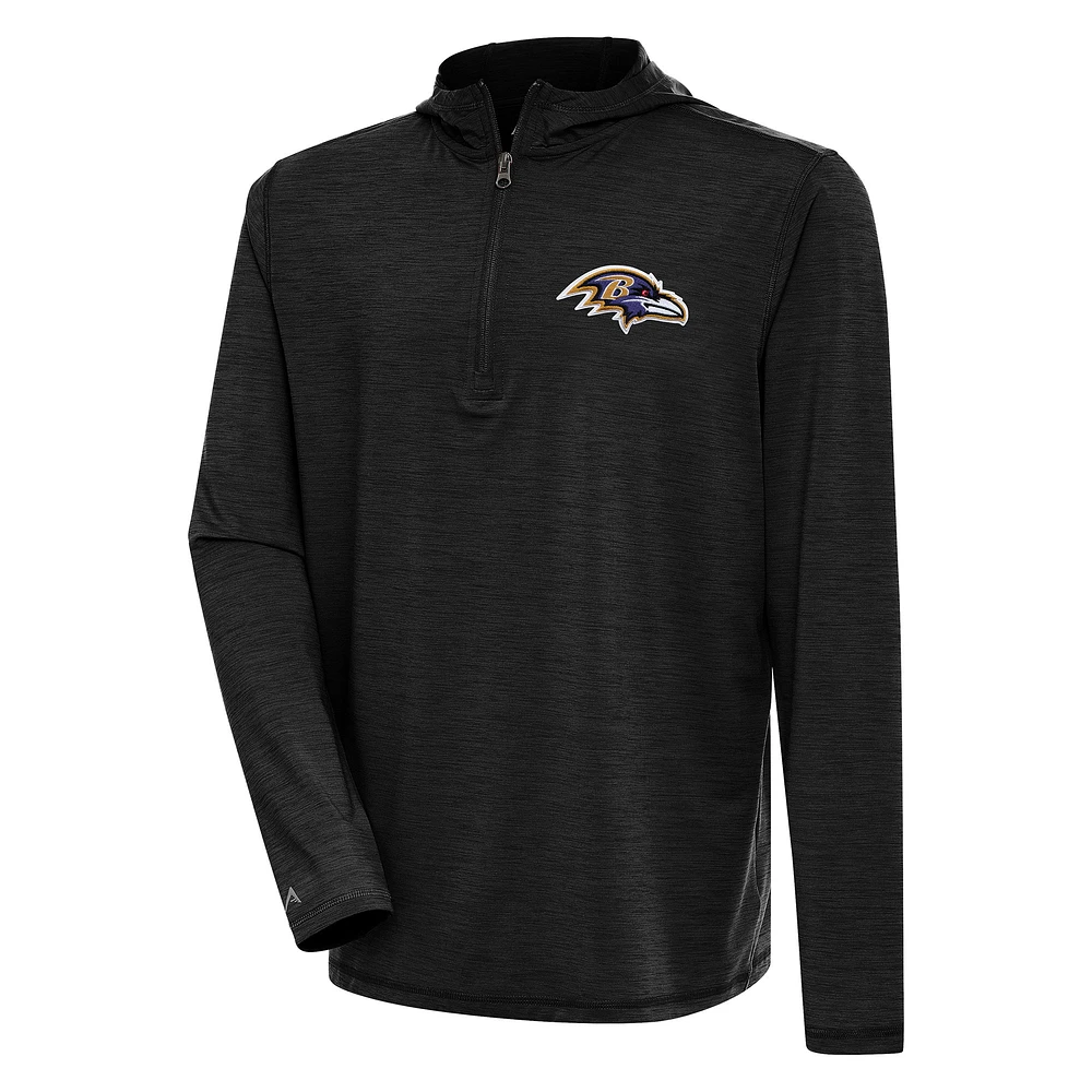 Men's Antigua Heather Black Baltimore Ravens Tidy Quarter-Zip Pullover Hoodie