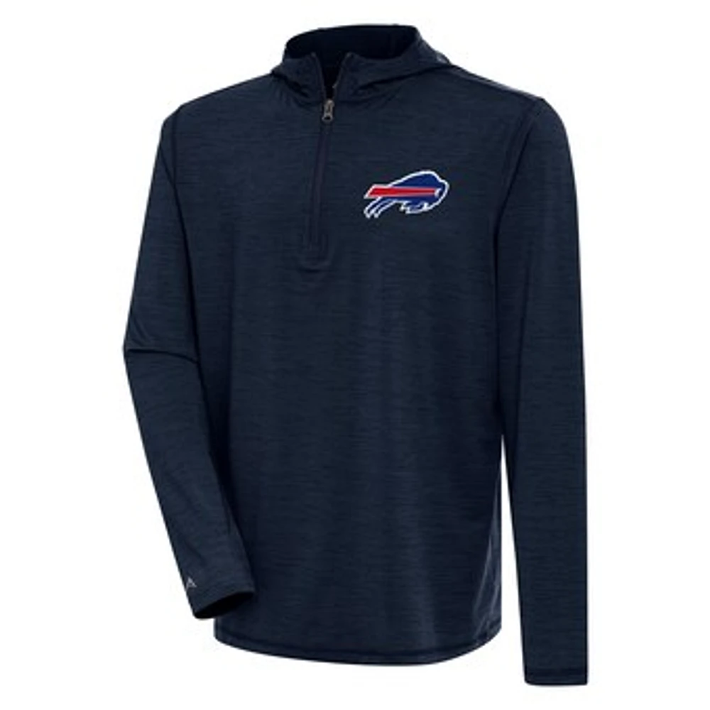 Men's Antigua Heather Navy Buffalo Bills Tidy Quarter-Zip Pullover Hoodie
