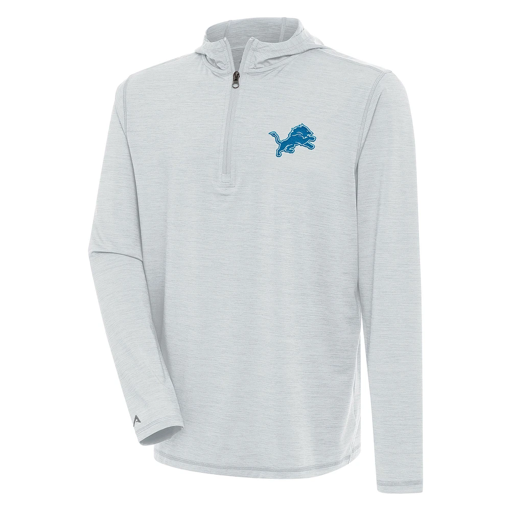 Men's Antigua Heather Gray Detroit Lions Tidy Quarter-Zip Pullover Hoodie