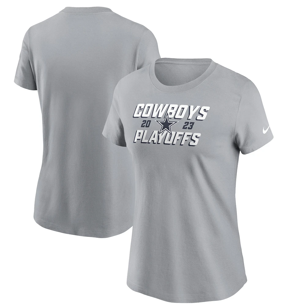 Women's Nike Gray Dallas Cowboys 2023 NFL Playoffs Iconic T-Shirt