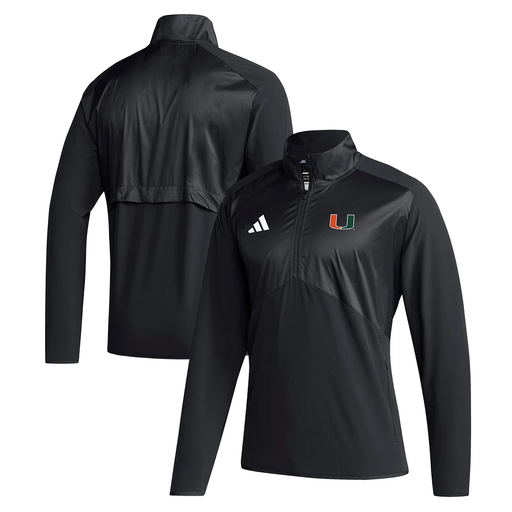 Men's adidas Black Miami Hurricanes Woven Quarter-Zip Pullover Top