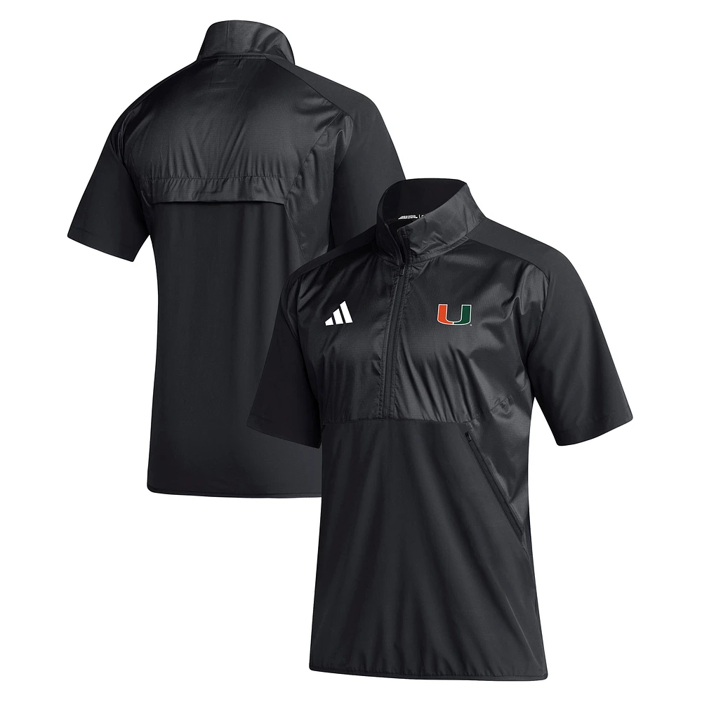 Men's adidas Black Miami Hurricanes Sideline Quarter-Zip Decorated Polo