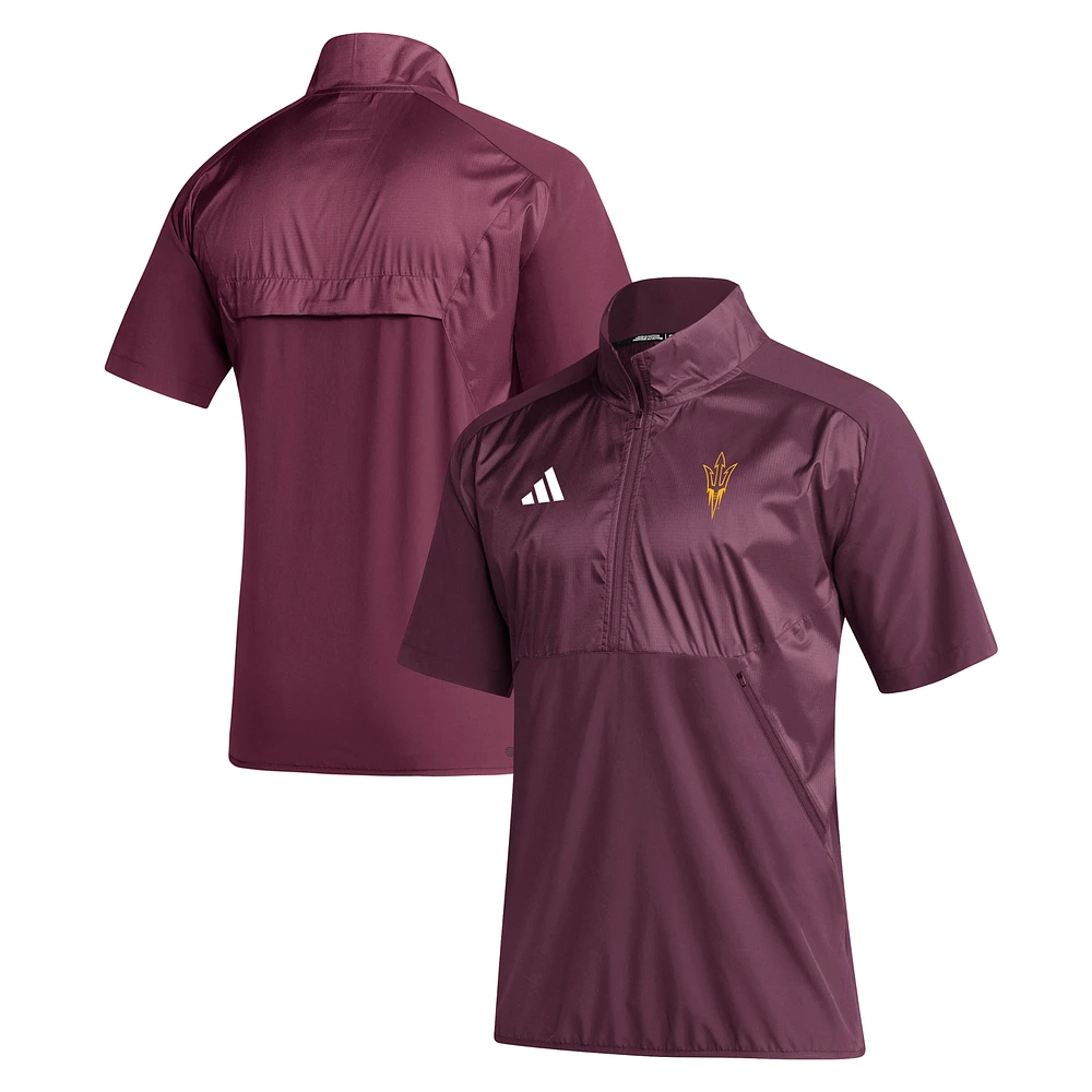 Men's adidas Maroon Arizona State Sun Devils Sideline Quarter-Zip Decorated Polo