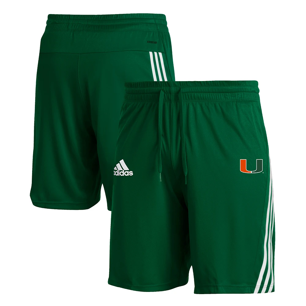 Men's adidas Green Miami Hurricanes Three-Stripe Knit Shorts