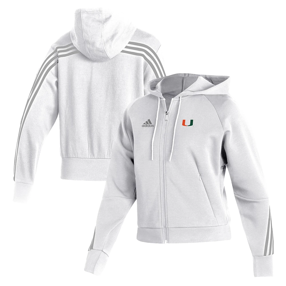 Women's adidas White Miami Hurricanes Fashion Full-Zip Hoodie