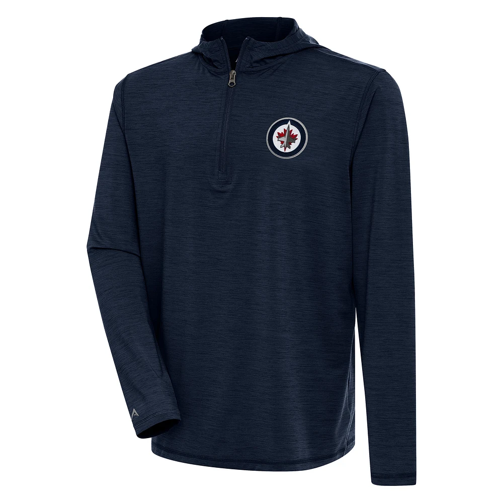 Men's Antigua Heather Navy Winnipeg Jets Tidy Quarter-Zip Pullover Hoodie