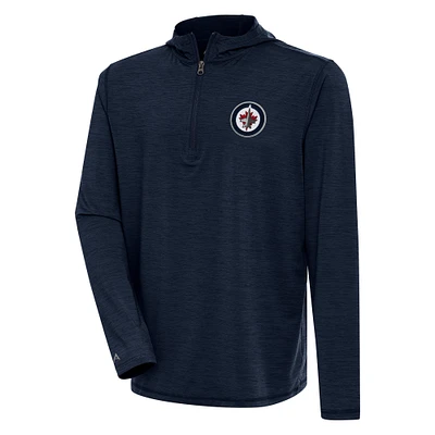 Men's Antigua Heather Navy Winnipeg Jets Tidy Quarter-Zip Pullover Hoodie