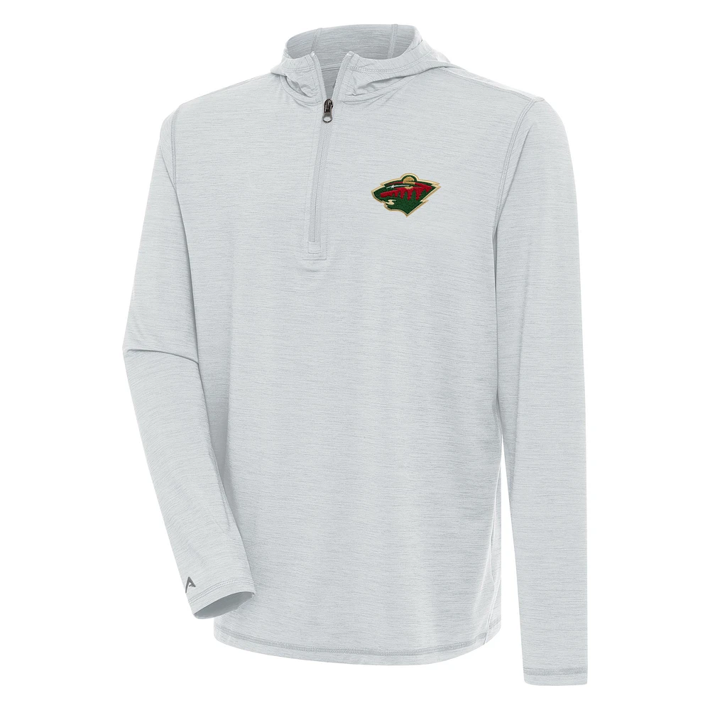 Men's Antigua Heather Gray Minnesota Wild Tidy Quarter-Zip Pullover Hoodie