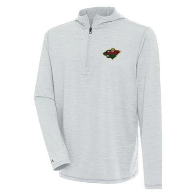 Men's Antigua Heather Gray Minnesota Wild Tidy Quarter-Zip Pullover Hoodie