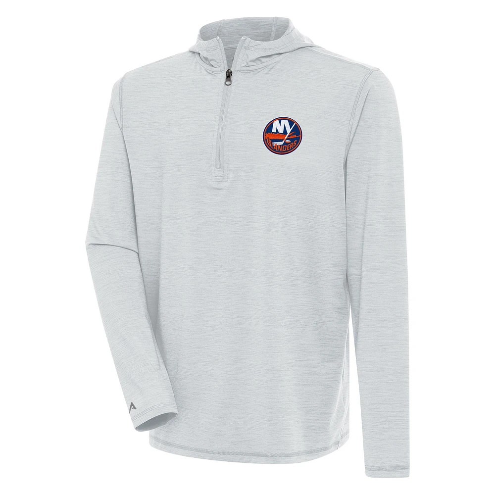 Men's Antigua Heather Gray New York Islanders Tidy Quarter-Zip Pullover Hoodie