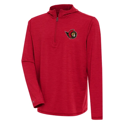 Men's Antigua Heather Red Ottawa Senators Tidy Quarter-Zip Pullover Hoodie