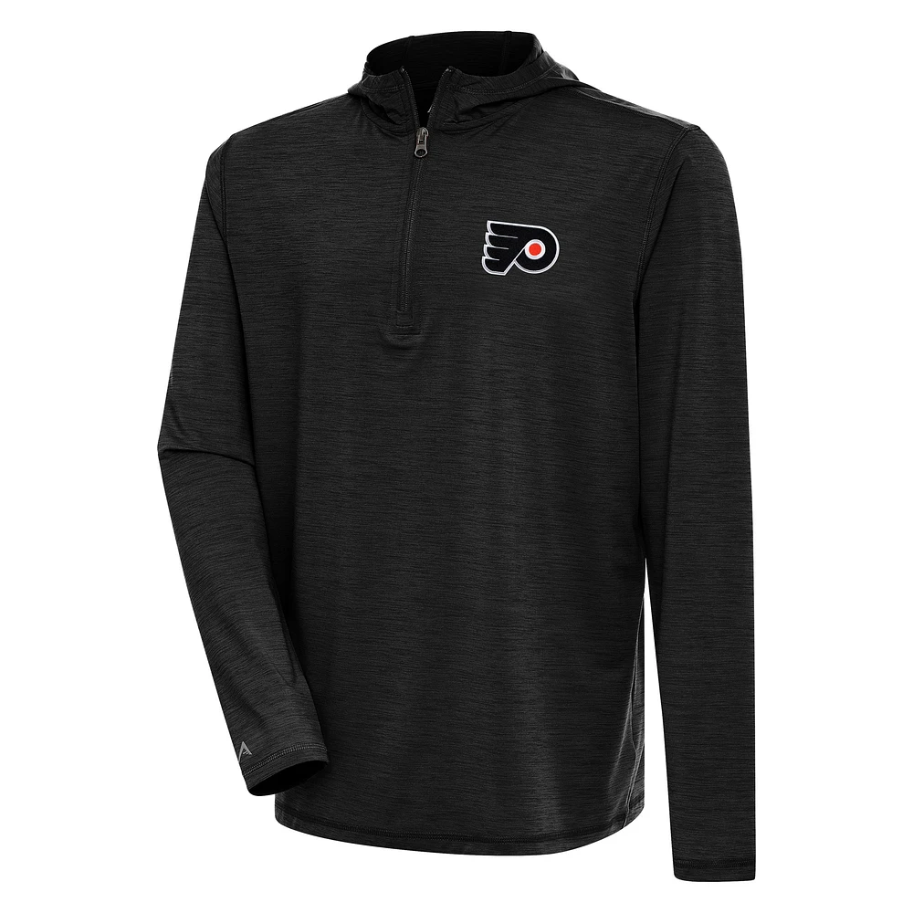 Men's Antigua Heather Black Philadelphia Flyers Tidy Quarter-Zip Pullover Hoodie