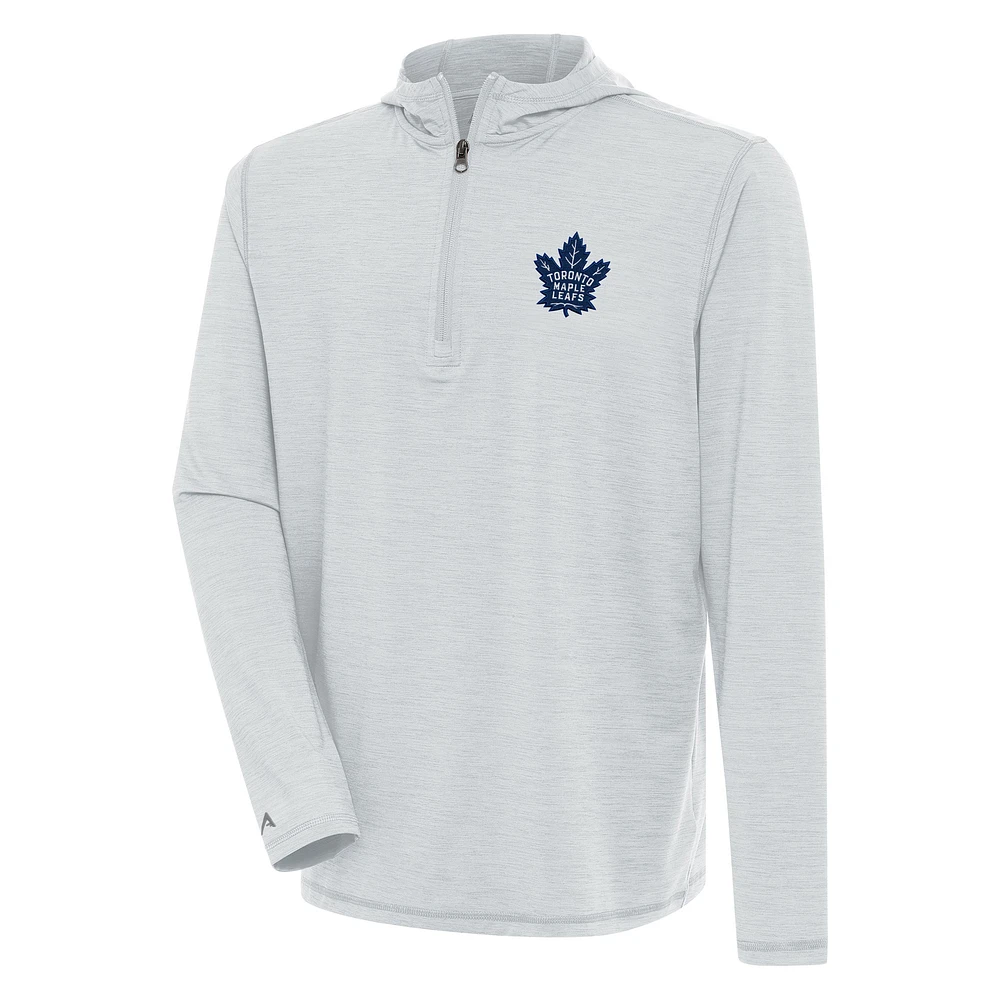 Men's Antigua Heather Gray Toronto Maple Leafs Tidy Quarter-Zip Pullover Hoodie