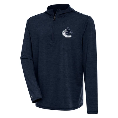 Men's Antigua Heather Navy Vancouver Canucks Tidy Quarter-Zip Pullover Hoodie