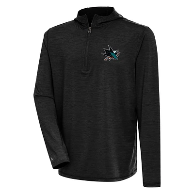 Men's Antigua Heather Black San Jose Sharks Tidy Quarter-Zip Pullover Hoodie