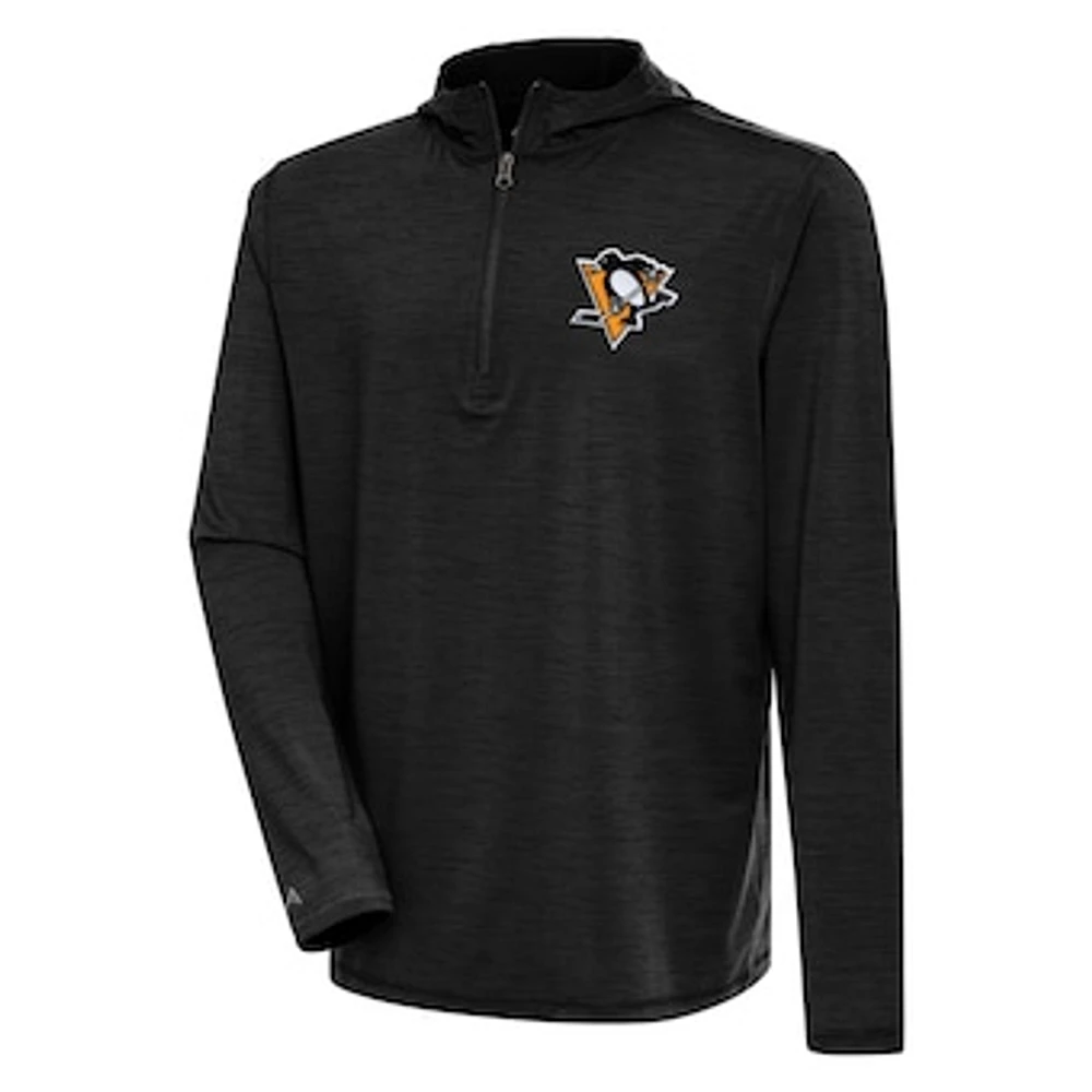 Men's Antigua Heather Black Pittsburgh Penguins Tidy Quarter-Zip Pullover Hoodie