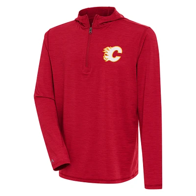 Men's Antigua Heather Red Calgary Flames Tidy Quarter-Zip Pullover Hoodie