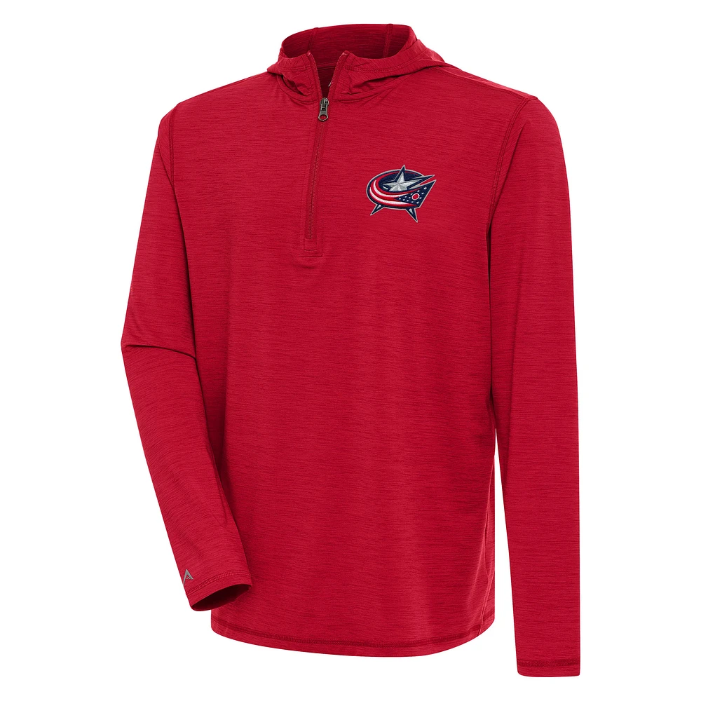 Men's Antigua Heather Red Columbus Blue Jackets Tidy Quarter-Zip Pullover Hoodie