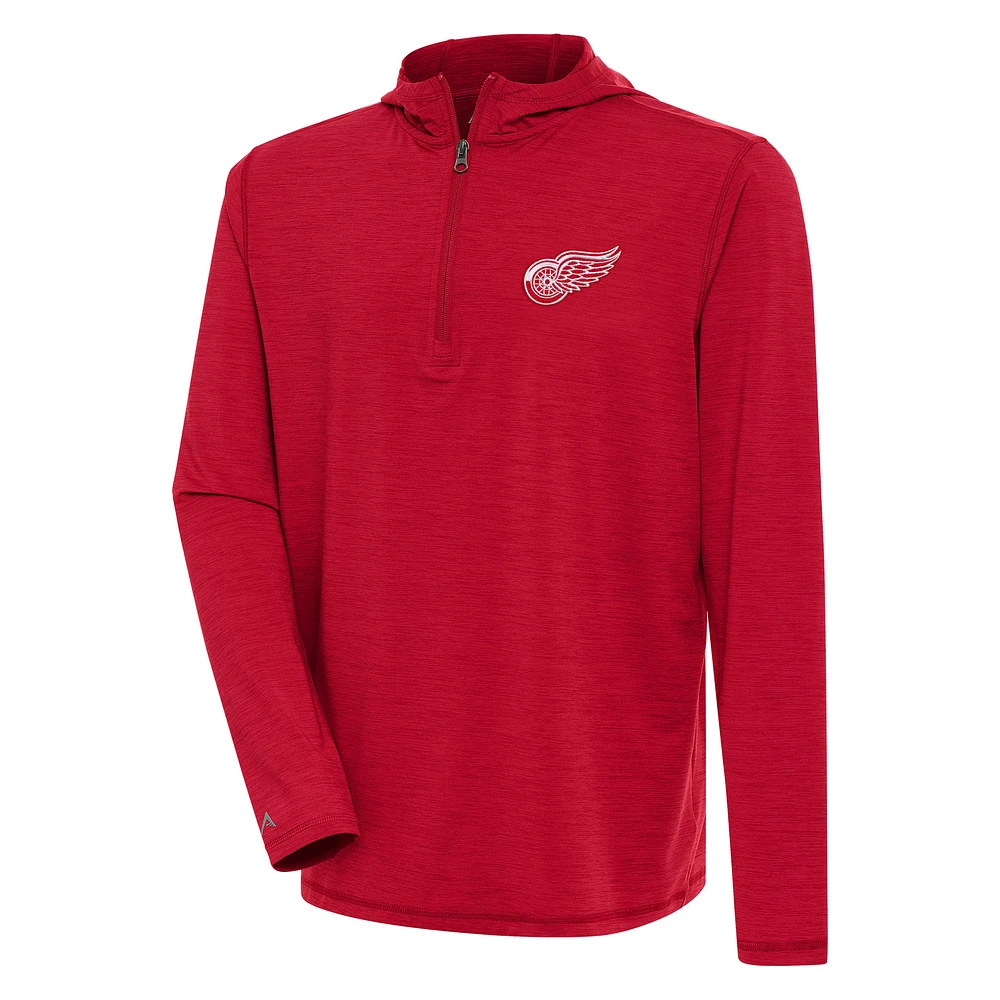 Men's Antigua Heather Red Detroit Wings Tidy Quarter-Zip Pullover Hoodie