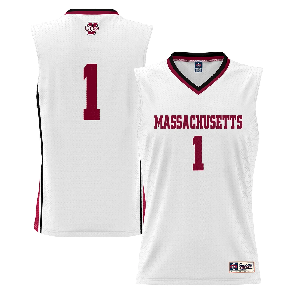 Youth GameDay Greats #1 White UMass Minutemen Lightweight Basketball Jersey
