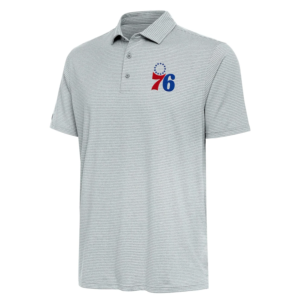 Men's Antigua Heather Gray Philadelphia 76ers Scheme Polo