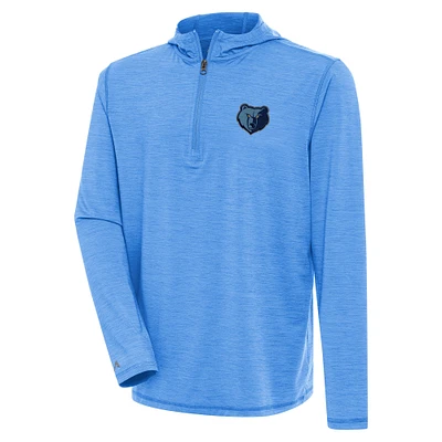 Men's Antigua Heather Powder Blue Memphis Grizzlies Tidy Quarter-Zip Lightweight Pullover Top
