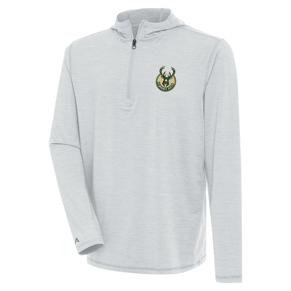 Men's Antigua Heather Gray Milwaukee Bucks Tidy Quarter-Zip Lightweight Pullover Top