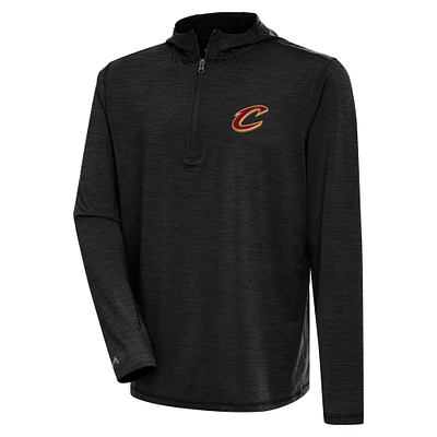 Men's Antigua Heather Black Cleveland Cavaliers Tidy Quarter-Zip Lightweight Pullover Top