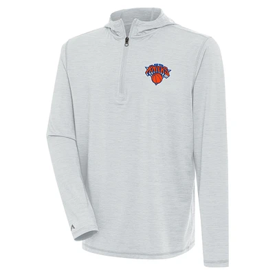 Men's Antigua Heather Gray New York Knicks Tidy Quarter-Zip Lightweight Pullover Top